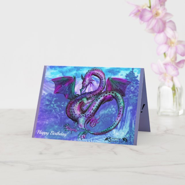 Tarjeta Dragon Reptile Monster Beast Blessing Cumpleaños (Orquídea)