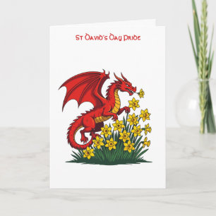 Tarjeta Dragón Rojo Cargando a Través de Narcisos