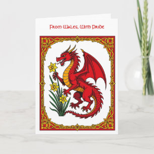 Tarjeta Dragón Rojo Celta Sosteniendo un Narciso