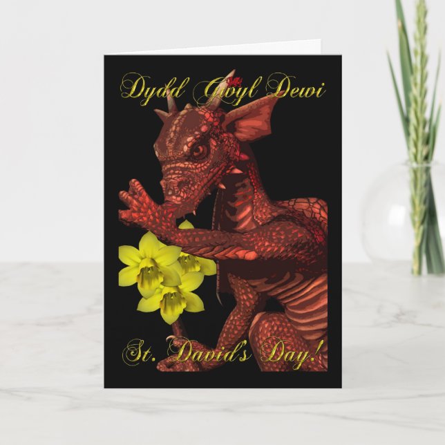 Tarjeta Dragón rojo Dydd Gwyl Dewi del día del St Davids (Anverso)