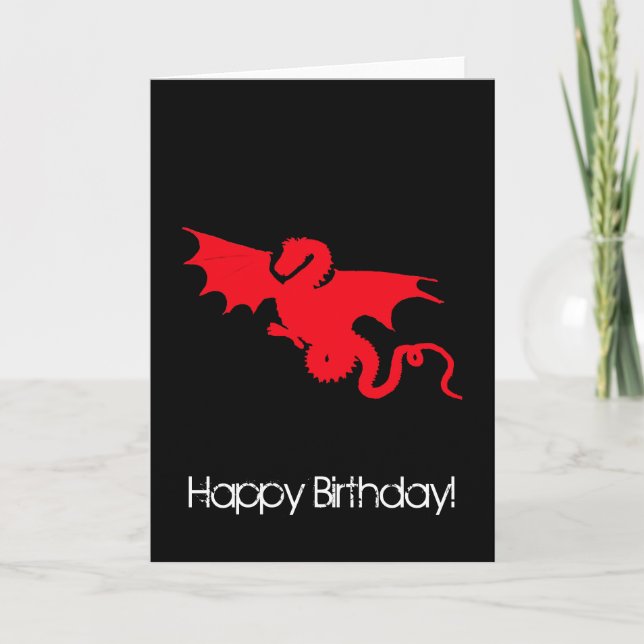 Tarjeta Dragón rojo negro Feliz cumpleaños (Anverso)