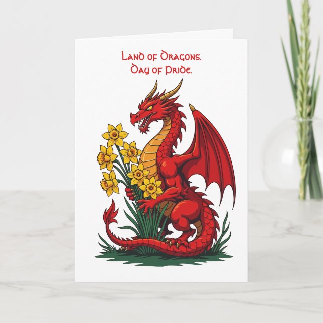 Tarjeta Dragón Rojo Recolectando Narcisos  (Anverso)