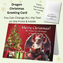 Dragon Santa Reading Book Feliz Navidad
