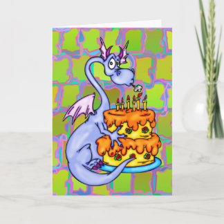 Tarjeta Dragón y torta de cumpleaños