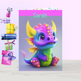 Tarjeta Dragon Young Child Birday add Name & Signature