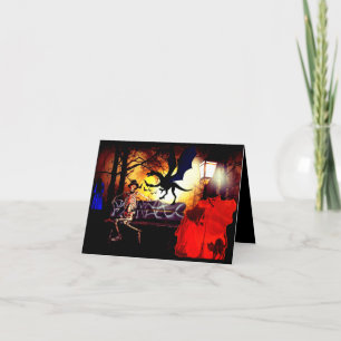 Tarjeta Dragones-Brujas-Criaturas y espectros Halloween