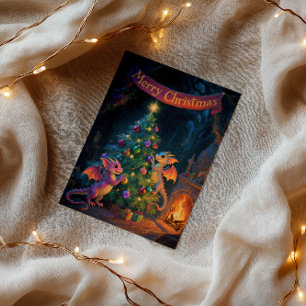 Tarjeta Dragones de la Cueva de Navidad – Calurosos Deseos
