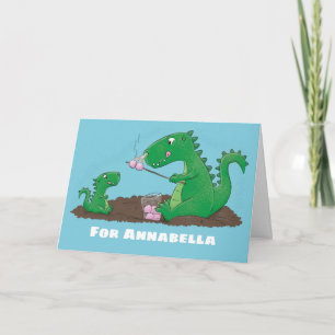 Tarjeta Dragones lindos asando malvaviscos dibujo animado