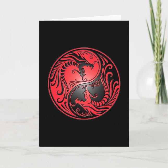 Tarjeta Dragones, rojo y negro de Yin Yang (Anverso)