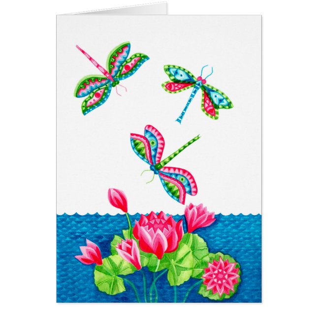 Tarjeta Dragonflies and Lilies (Frente)