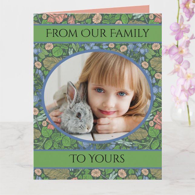 Tarjeta Dragonfly de época volando en un jardín inglés (Orquídea)