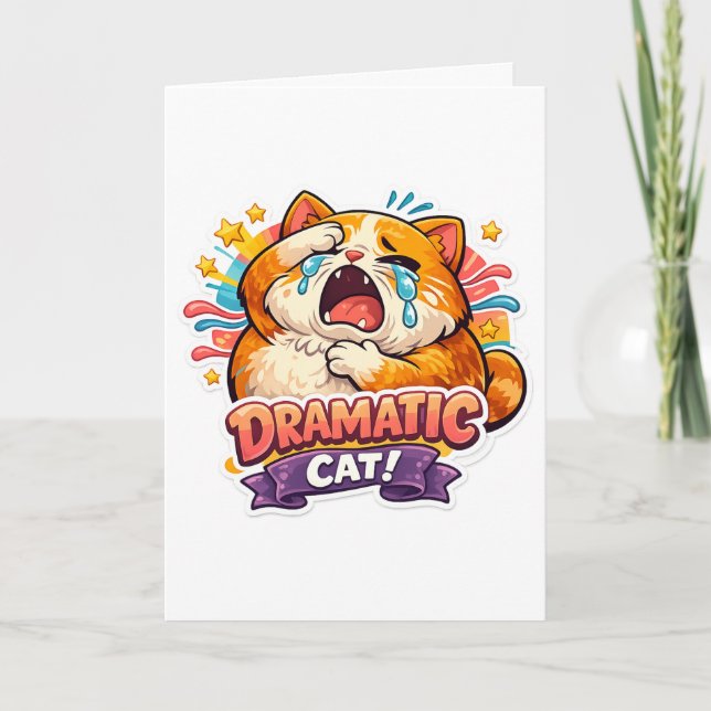 Tarjeta Dramatic Cat Funny Crying Cartoon Art Reaction (Anverso)