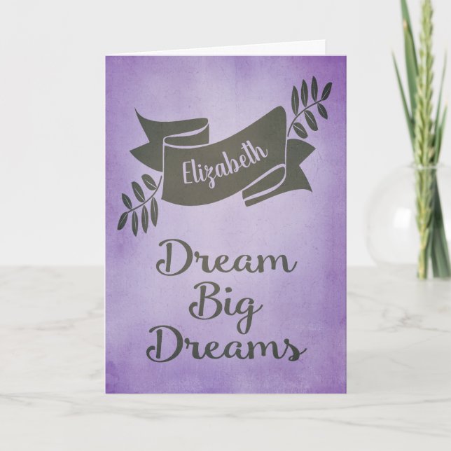 Tarjeta Dream Big Dreams Graduación Felicitaciones Purple (Anverso)