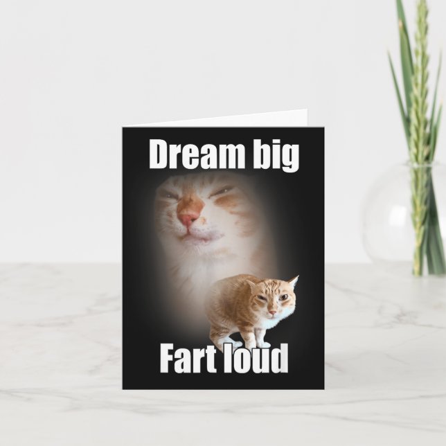 Tarjeta Dream Big Fart Loud Cat Meme Funny Saying  (Anverso)