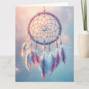 Tarjeta Dream Catcher con plumas suaves y cuentas