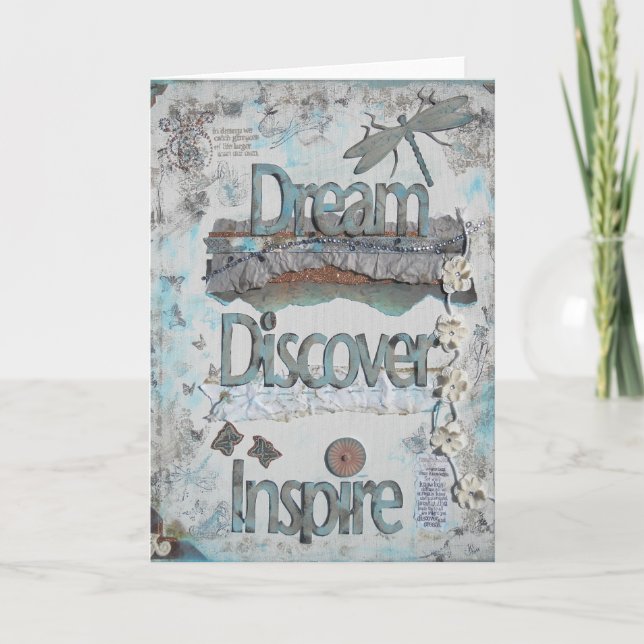 Tarjeta Dream, Discover, Inspire Collage Art (Anverso)
