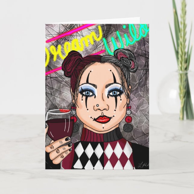 Tarjeta Dream Wild | Chica Gothic Harlequin Jester (Anverso)