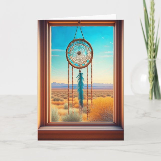 Tarjeta Dreamcatcher en una ventana del desierto (Anverso)