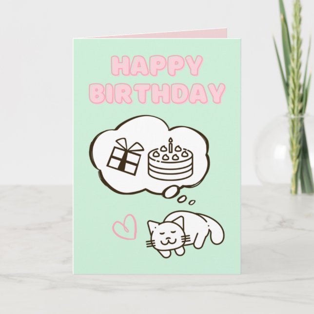 Tarjeta Dreaming Cat&Cake Happy Birday Card (Anverso)