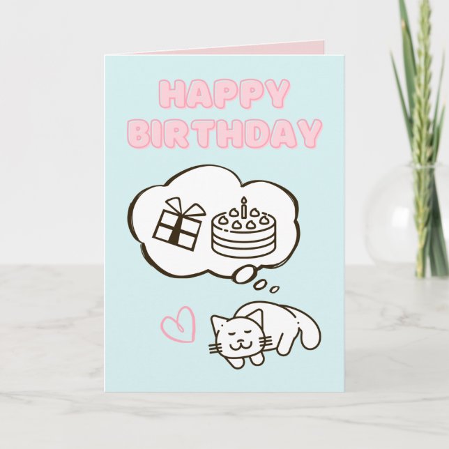 Tarjeta Dreaming Cat&Cake Happy Birday Card (Anverso)
