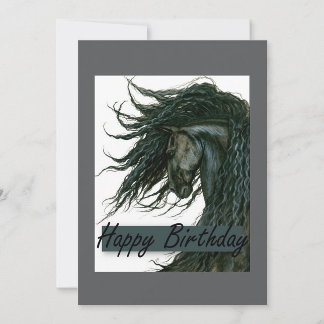 Tarjeta DreamWalker Friesian Horse Birday por Bihrle (Anverso)