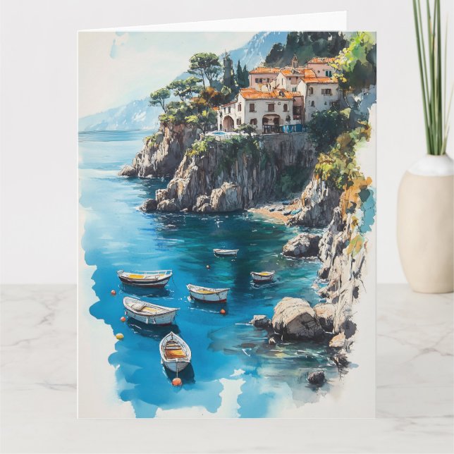 Tarjeta Dreamy Amalfi Coast: Diseño de la pintura acuarela (Anverso)