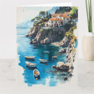 Tarjeta Dreamy Amalfi Coast: Diseño de la pintura acuarela