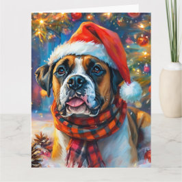 Tarjeta Dreamy English Boxer Puppy Navidades acuarela