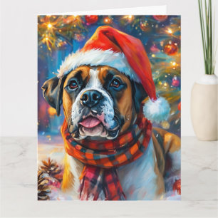 Tarjeta Dreamy English Boxer Puppy Navidades acuarela