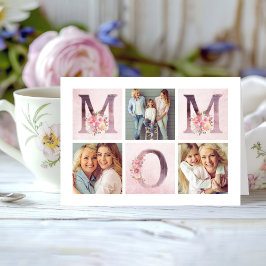 Tarjeta Dreamy Pink Floral MOM Collage de fotos Día de la 