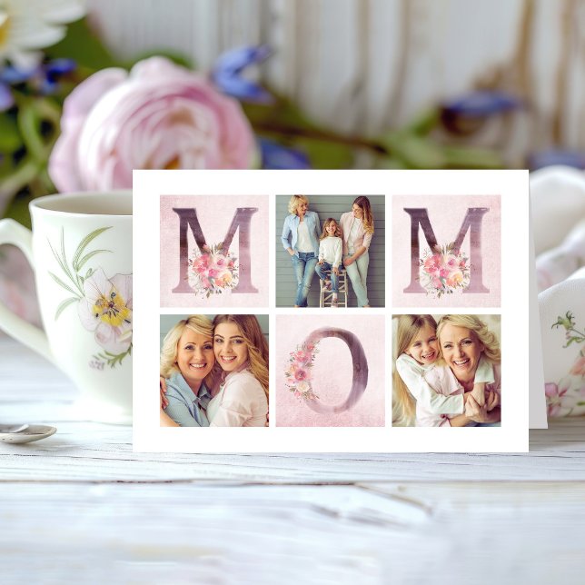 Tarjeta Dreamy Pink Floral MOM Collage de fotos Día de la  (Subido por el creador)