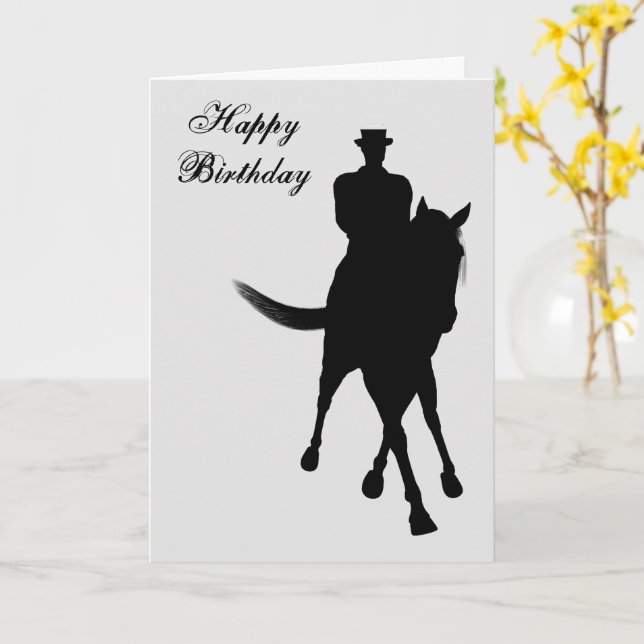 Tarjeta Dressage Horse And Rider Silhouette Birday Card (flor amarilla)
