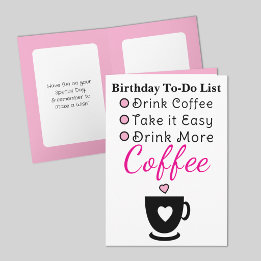 Tarjeta Drink more coffee white pink birthday