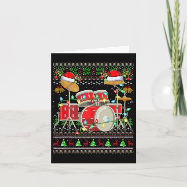 Tarjeta Drum Ugly Christmas Sweater Musical Drum Player Dr (Anverso)