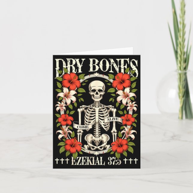 Tarjeta Dry Bones Come Alive Funny Skeleton Floral Christi (Anverso)