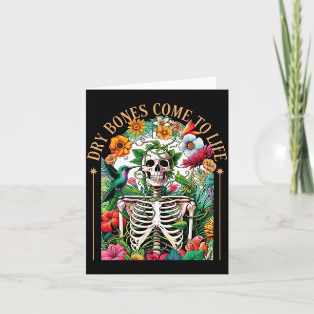 Tarjeta Dry Bones Come Alive Funny Skeleton Floral Christi (Anverso)