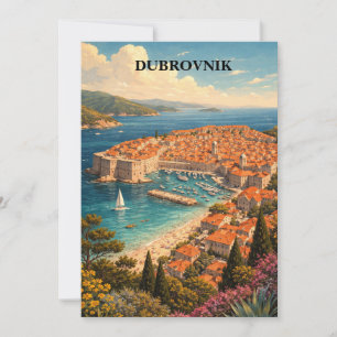 Tarjeta Dublovnik Croacia Arte de Viaje Vintage