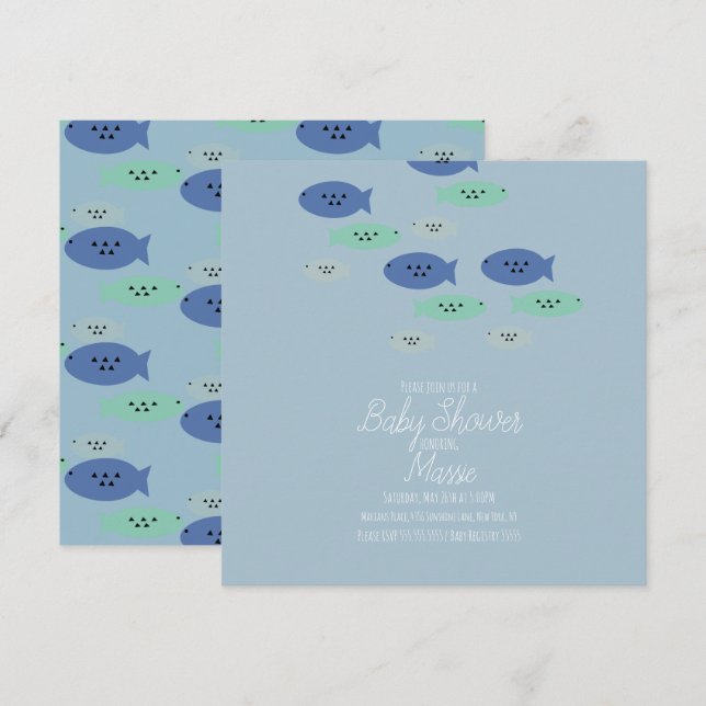 Tarjeta Ducha de Bebé Acuario Peces Nadando   (Anverso / Reverso)