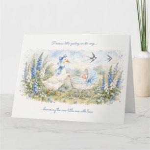 Tarjeta Ducha de bebé de Madre Oca con dedalera azul