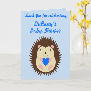 Tarjeta Ducha de Bebé Erizo de Corazón Azul Niño