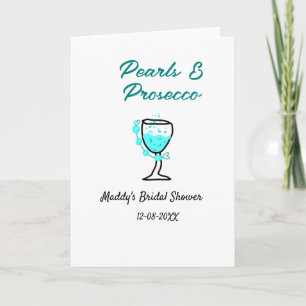 Tarjeta Ducha de novia perlas y prosecco azul negro nombre