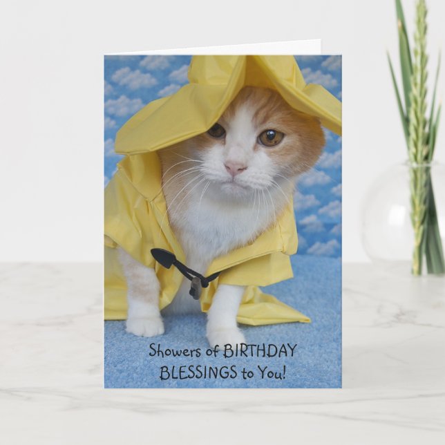 Tarjeta Ducha linda adaptable del gato del cumpleaños de (Anverso)