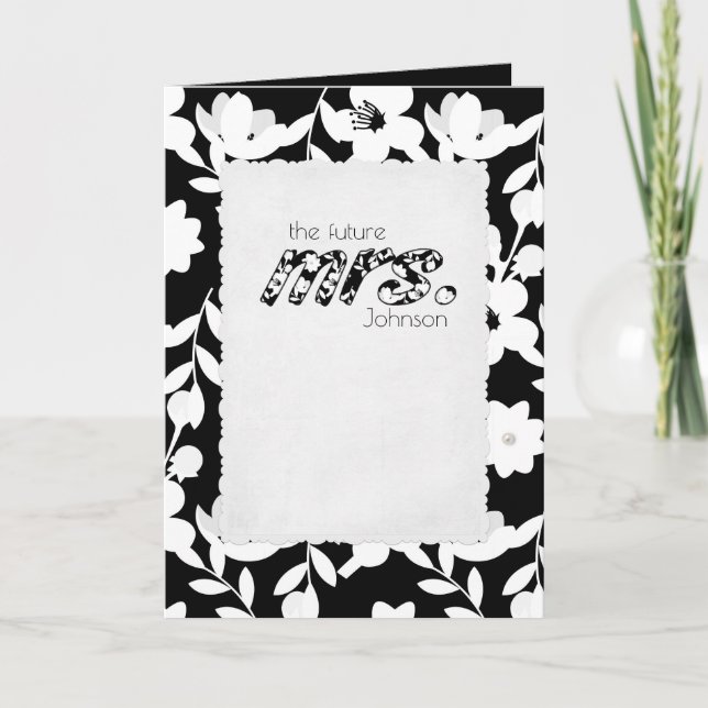 Tarjeta ducha nupcial del estampado de flores blanco y (Anverso)