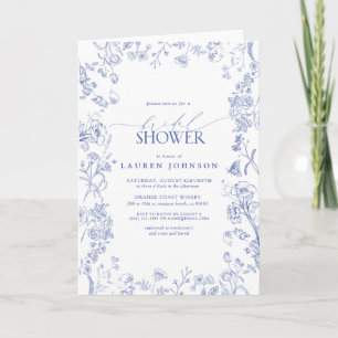 Tarjeta Ducha nupcial floral azul y blanca victoriana