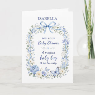 Tarjeta Ducha para Bebé Niño Corona Floral Mariposas