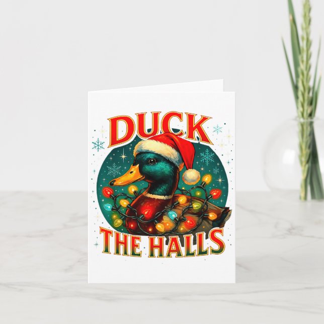 Tarjeta Duck The Halls Funny Christmas Lights Hunting Seas (Anverso)