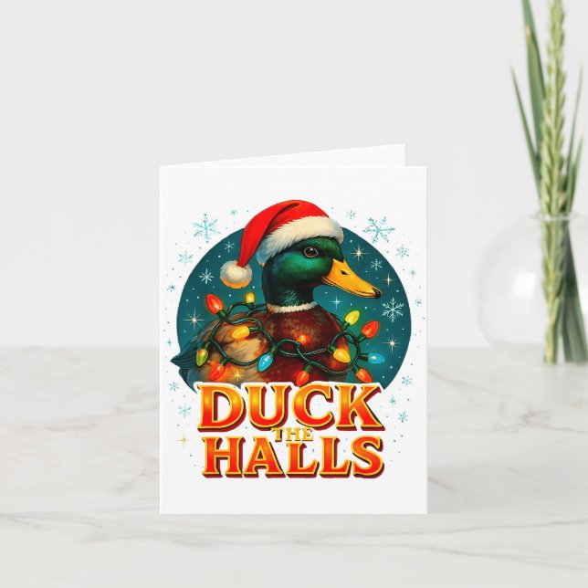Tarjeta Duck The Halls Funny Christmas Lights Hunting Seas (Anverso)