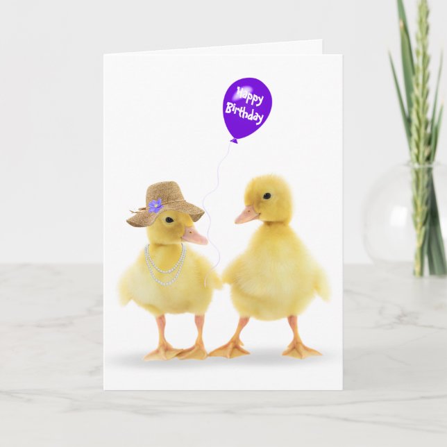 Tarjeta Duckings y el cumpleaños del globo morado (Anverso)