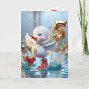 Tarjeta Duckling con globo de cumpleaños dorado