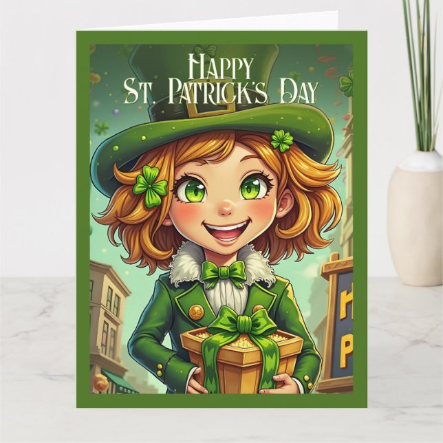 Tarjeta Duende Alegre - Día de San Patricio Suerte (Anverso)